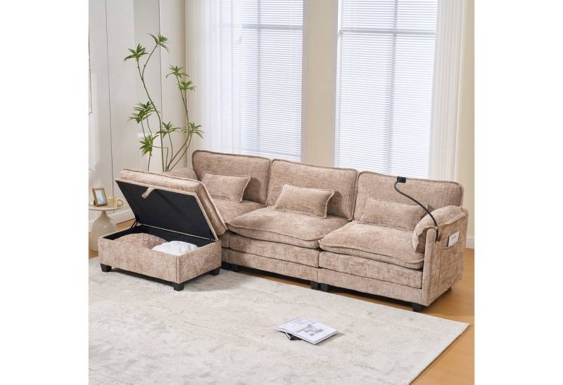 STILVORA Sofa mit Hockern&Seitentaschen,Modulares Sofa Relaxsofa mit USB&Handyhalter, inklusive USB-Anschluss, Seitentasche, Handyhalter und modularen Hockern, Loungesofa von STILVORA