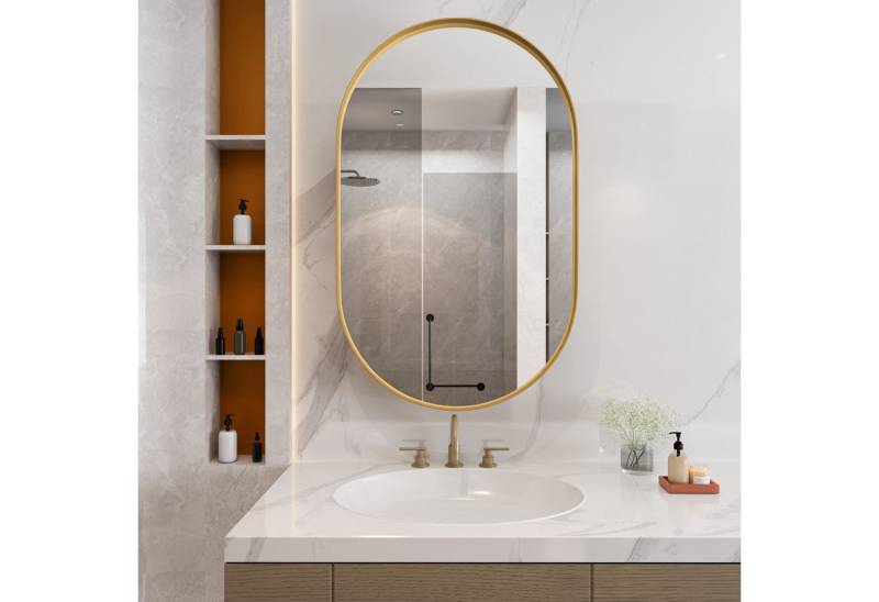 STILVORA Spiegelschrank Wandschrank mit Spiegel&verstellbaren Regalen,ovaler Badschrank (mit verstellbaren Regalen, Wandanbringung oder Einbau, schwarzes Metallrahmen-Design, wetterbeständig, für Badezimmer) von STILVORA