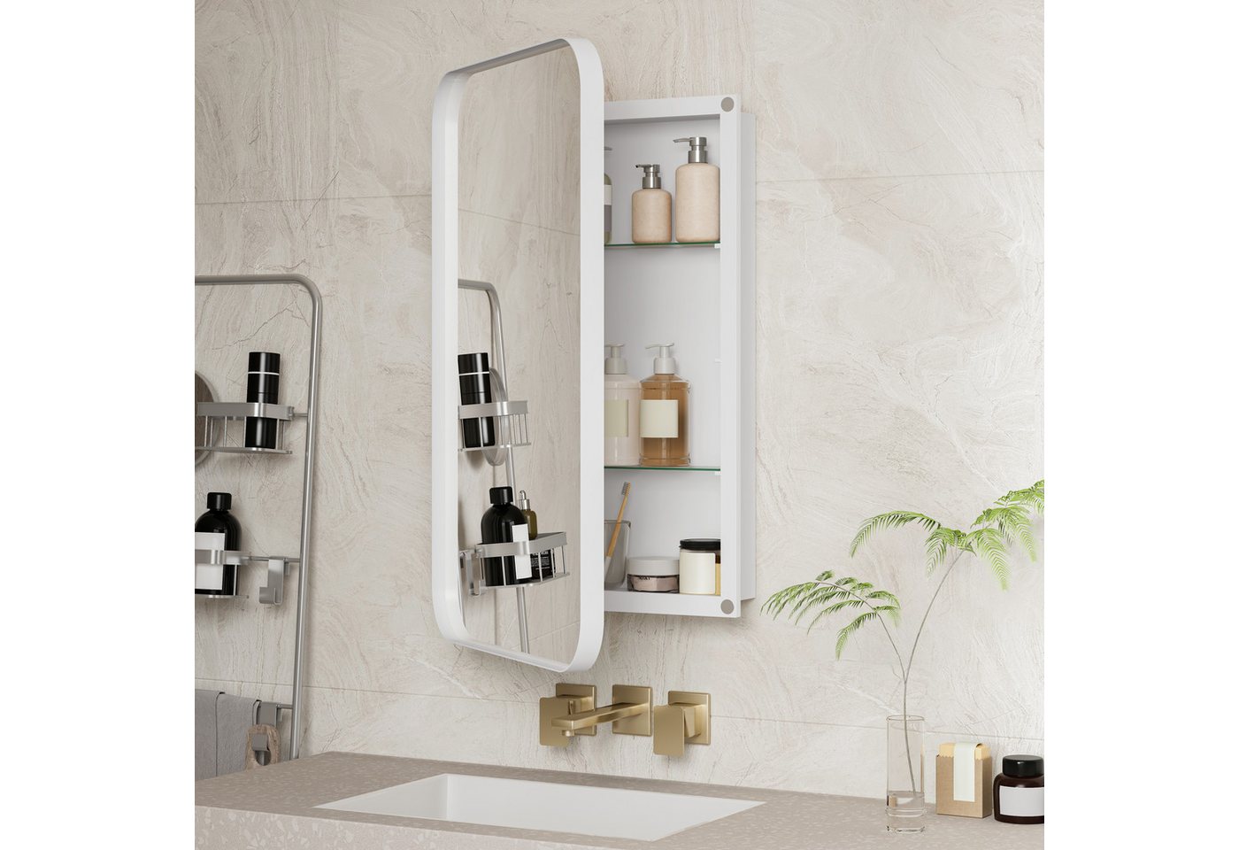 STILVORA Spiegelschrank mit Metallrahmen,Rectangle Bronzespiegel Badezimmerspiegel mit Regalen (mit Metallrahmen, Wand-Medikamentenschrank mit verstellbaren Böden & Stauraum) von STILVORA