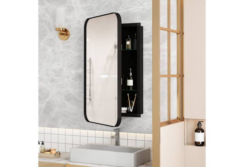 STILVORA Spiegelschrank mit Metallrahmen,Rectangle Bronzespiegel Badezimmerspiegel mit Regalen (mit Metallrahmen, Wand-Medikamentenschrank mit verstellbaren Böden & Stauraum) von STILVORA