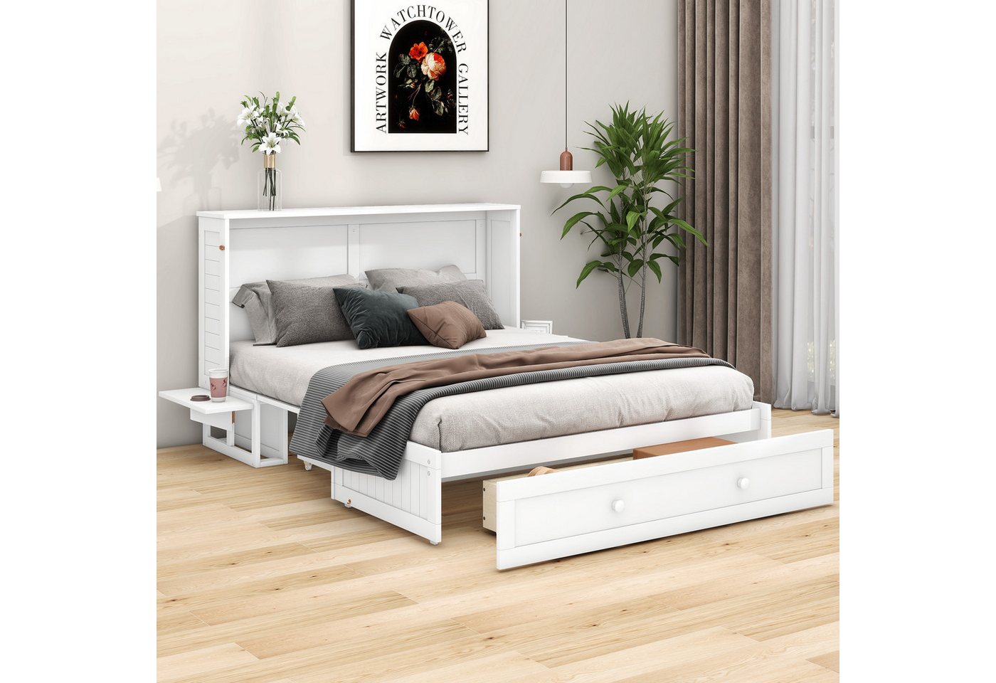 STILVORA Stauraumbett 140x200 mit Matratze&Schublade,Stauraumbett Polsterbett mit Regal (90/140 x 200cm Mobiles Schrankbett), ohne Matratze von STILVORA