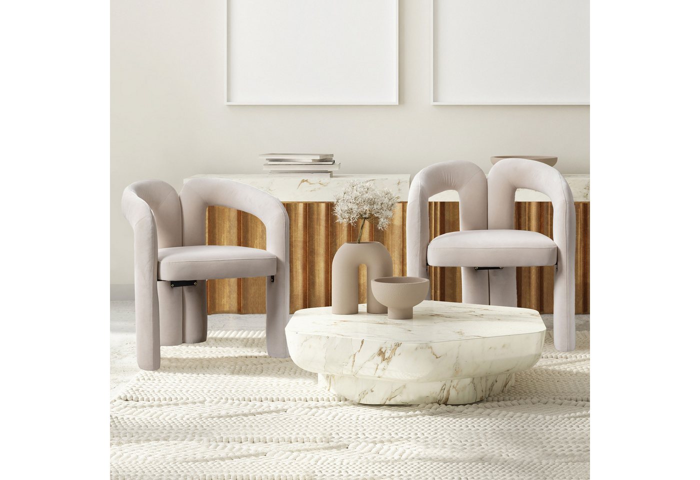 STILVORA Stuhl mit Holzbeinen,Wohnzimmerstuhl Küchenstuhl aus Samtstoff,Beige (2er Set) von STILVORA