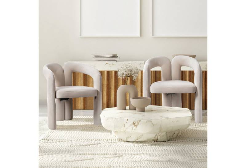 STILVORA Stuhl mit Holzbeinen,Wohnzimmerstuhl Küchenstuhl aus Samtstoff,Beige (2er Set) von STILVORA