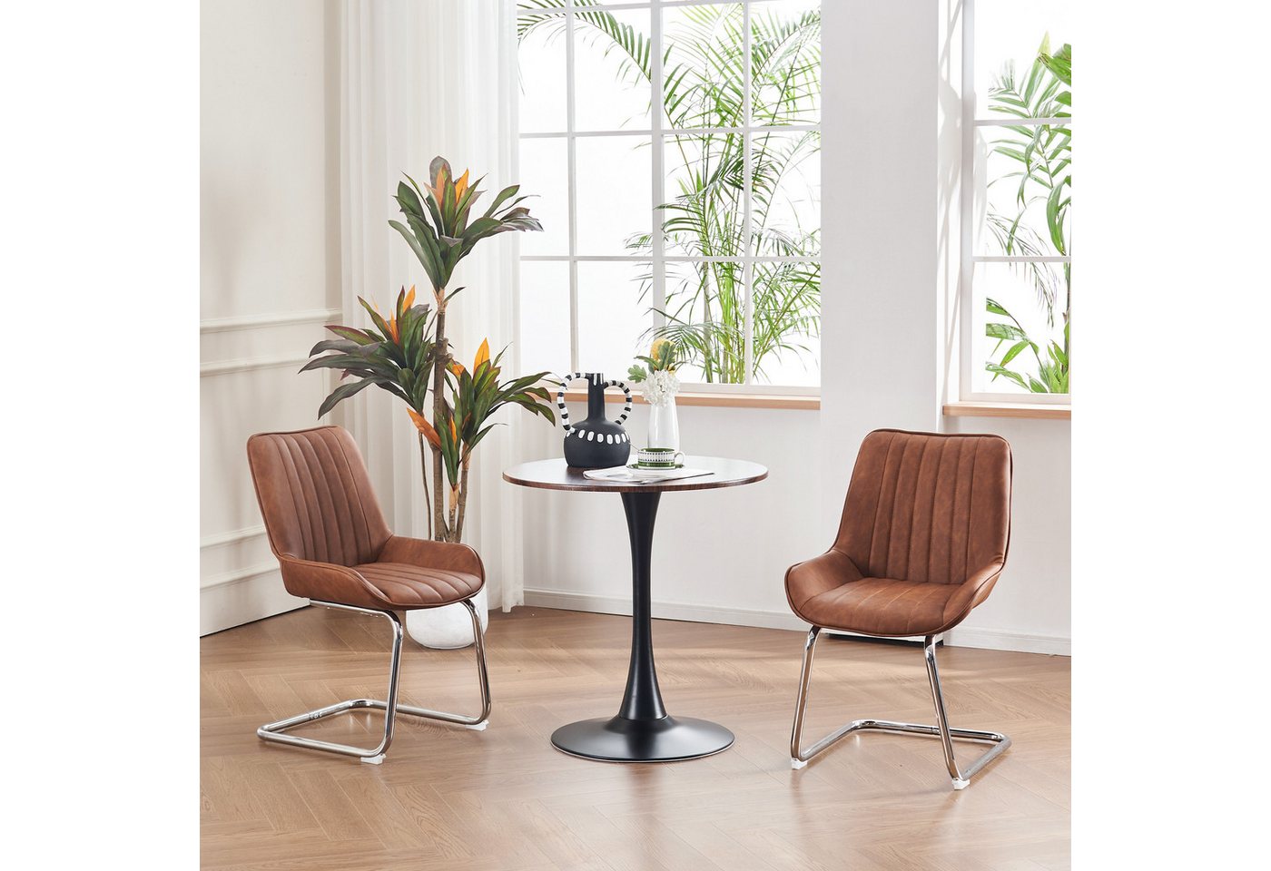 STILVORA Stuhl mit Schaumkissen,Küchenstuhl Gartenstuhl aus PU leather,Braun (Kunstleder Esszimmer Stühle im 2er Set – Komfortable Polsterung., 2 St) von STILVORA