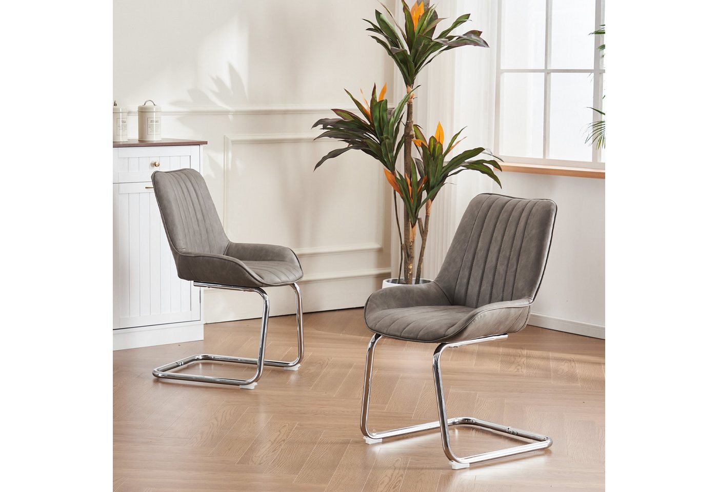 STILVORA Stuhl mit Schaumkissen,Küchenstuhl Gartenstuhl aus PU leather,Grau (Kunstleder Esszimmer Stühle im 2er Set – Komfortable Polsterung., 2 St) von STILVORA