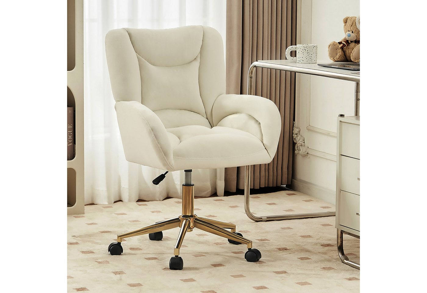 STILVORA Stuhl mit goldenen Beinen,Bürostuhl Ankleidestuhl aus Samtstoff,Elfenbein (Höhenverstellbarer Velvet Drehstuhl für Home-Office, Büro & Schlafzimmer – Ergonomisch, 360° drehbar, goldene Metallbeine, bequemer Samtbezug), mit goldenen Beinen STILVORA Stuhl mit goldenen Beinen,Bürostuhl Ankleidestuhl aus Samtstoff,Elfenbein (Höhenverstellbarer Velvet Drehstuhl für Home-Office, Büro & Schlafzimmer – Ergonomisch, 360° drehbar, goldene Metallbeine, bequemer Samtbezug), mit goldenen Beinen von STILVORA