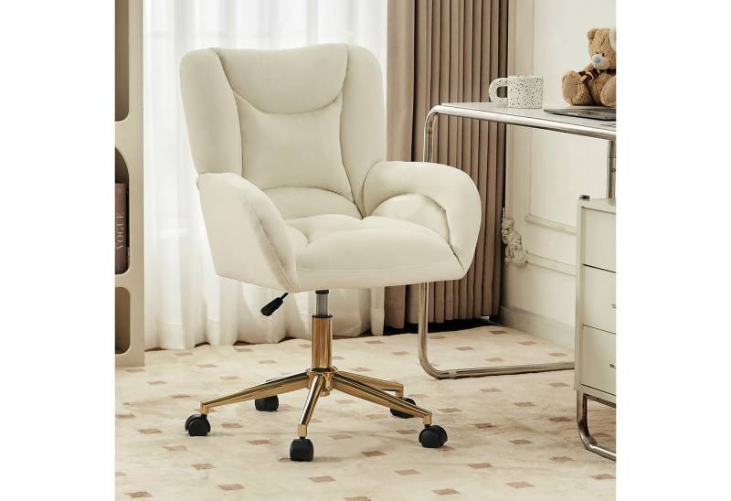 STILVORA Stuhl mit goldenen Beinen,Bürostuhl Ankleidestuhl aus Samtstoff,Elfenbein (Höhenverstellbarer Velvet Drehstuhl für Home-Office, Büro & Schlafzimmer – Ergonomisch, 360° drehbar, goldene Metallbeine, bequemer Samtbezug), mit goldenen Beinen von STILVORA
