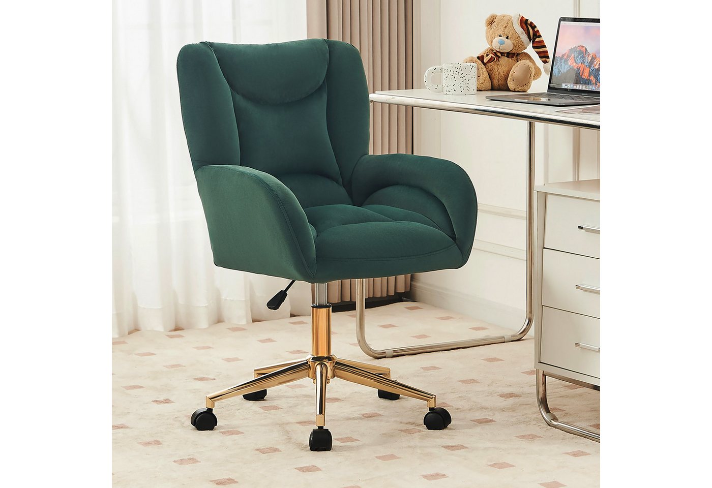 STILVORA Stuhl mit goldenen Beinen,Bürostuhl Ankleidestuhl aus Samtstoff,Grün (Höhenverstellbarer Velvet Drehstuhl für Home-Office, Büro & Schlafzimmer – Ergonomisch, 360° drehbar, goldene Metallbeine, bequemer Samtbezug), mit goldenen Beinen STILVORA Stuhl mit goldenen Beinen,Bürostuhl Ankleidestuhl aus Samtstoff,Grün (Höhenverstellbarer Velvet Drehstuhl für Home-Office, Büro & Schlafzimmer – Ergonomisch, 360° drehbar, goldene Metallbeine, bequemer Samtbezug), mit goldenen Beinen von STILVORA