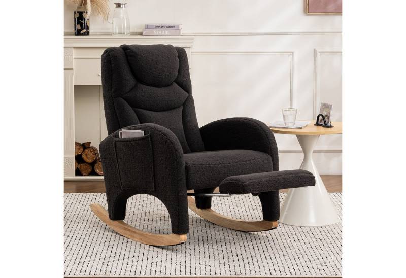 STILVORA Stuhl mit hocker Schaukelsessel mit Armlehne,Relaxsessel aus Teddy-Samt (Schaukelstuhl mit Armlehne & Kopfstütze, Kunstfell-Stoff, 110 kg Tragkraft, Ideal für Wohnzimmer und Schlafzimmer – Relaxsessel mit klappbarem Fußhocker für maximale Entspannung), mit Armlehnen von STILVORA