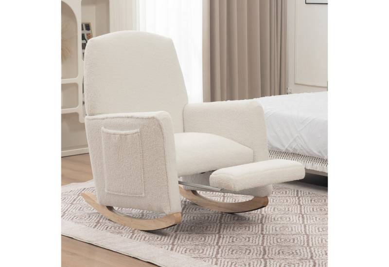 STILVORA Stuhl mit hocker Schaukelsessel mit hoher Rückenlehne,Relaxsessel aus Teddy (Schaukelstuhl mit Hocker und Ottomane – Relaxsessel mit hoher Rückenlehne aus weichem Kunstfellstoff für Wohnzimmer und Innenbereich, stabiler Holzrahmen, ergonomisch, 110kg Belastbarkeit), mit Hocker von STILVORA
