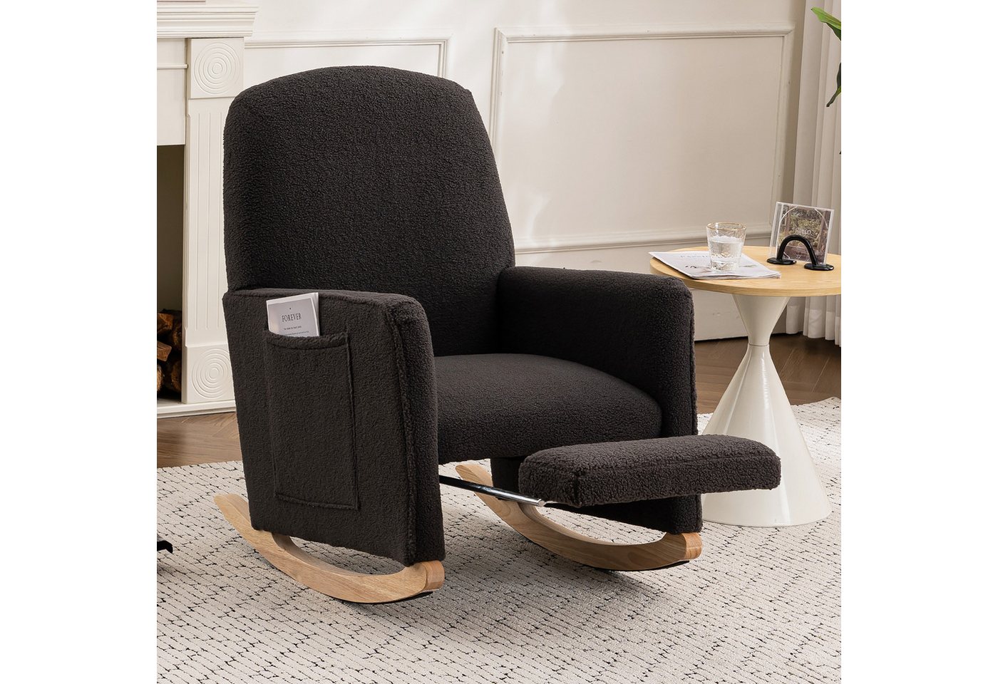 STILVORA Stuhl mit hocker Schaukelsessel mit hoher Rückenlehne,Relaxsessel aus Teddy (Schaukelstuhl mit Hocker und Ottomane – Relaxsessel mit hoher Rückenlehne aus weichem Kunstfellstoff für Wohnzimmer und Innenbereich, stabiler Holzrahmen, ergonomisch, 110kg Belastbarkeit), mit Hocker von STILVORA