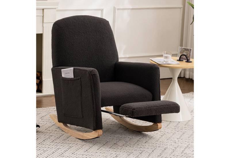 STILVORA Stuhl mit hocker Schaukelsessel mit hoher Rückenlehne,Relaxsessel aus Teddy (Schaukelstuhl mit Hocker und Ottomane – Relaxsessel mit hoher Rückenlehne aus weichem Kunstfellstoff für Wohnzimmer und Innenbereich, stabiler Holzrahmen, ergonomisch, 110kg Belastbarkeit), mit Hocker von STILVORA