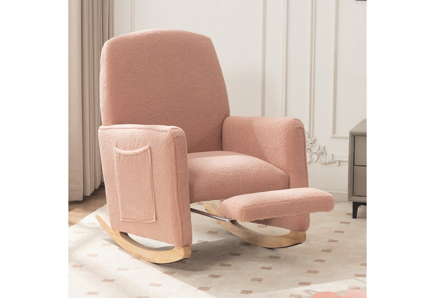 STILVORA Stuhl mit hocker Schaukelsessel mit hoher Rückenlehne,Relaxsessel aus Teddy (Schaukelstuhl mit Hocker und Ottomane – Relaxsessel mit hoher Rückenlehne aus weichem Kunstfellstoff für Wohnzimmer und Innenbereich, stabiler Holzrahmen, ergonomisch, 110kg Belastbarkeit), mit Hocker von STILVORA