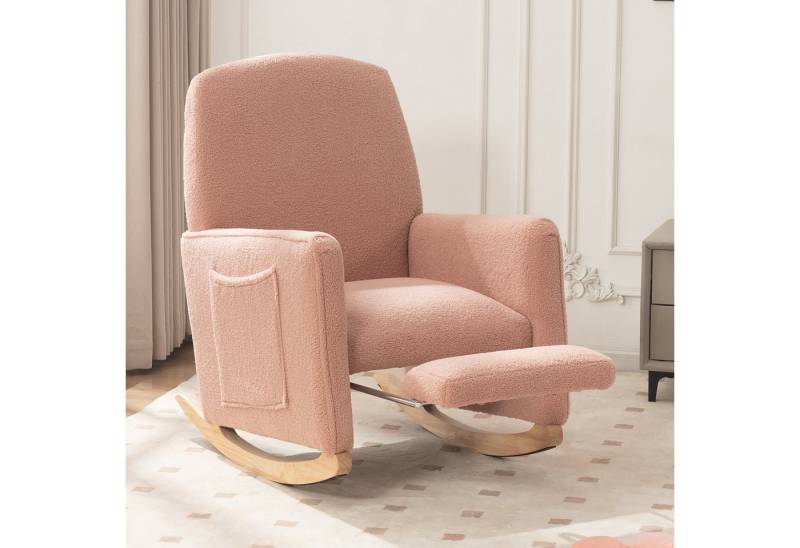 STILVORA Stuhl mit hocker Schaukelsessel mit hoher Rückenlehne,Relaxsessel aus Teddy (Schaukelstuhl mit Hocker und Ottomane – Relaxsessel mit hoher Rückenlehne aus weichem Kunstfellstoff für Wohnzimmer und Innenbereich, stabiler Holzrahmen, ergonomisch, 110kg Belastbarkeit), mit Hocker von STILVORA