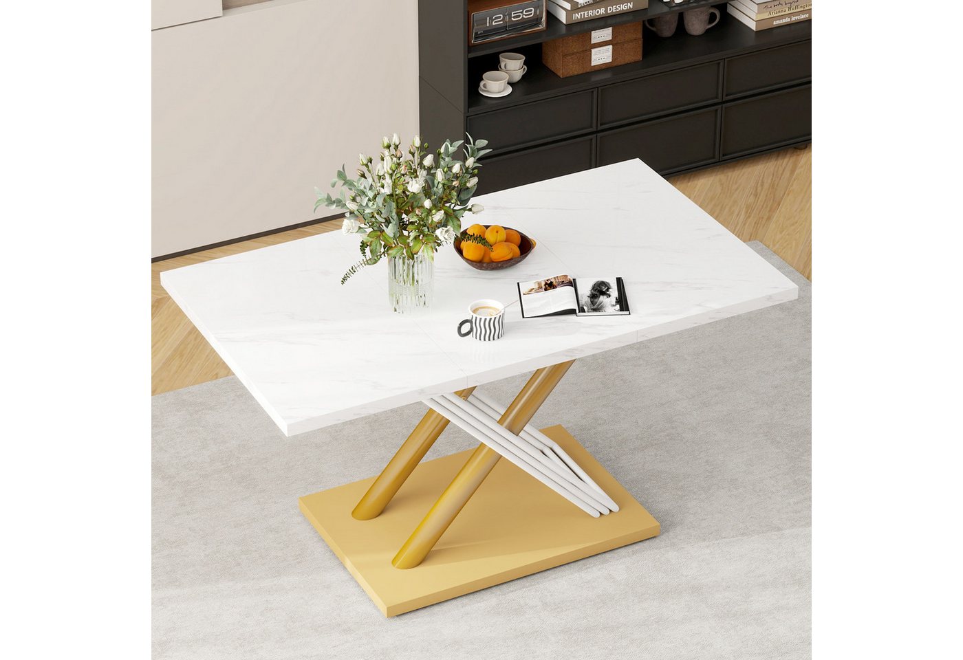 STILVORA Stuhl mit verstellbare Füße,Beistelltisch Küchentisch mit Marmoroptik-Platte (Esstisch 140x80 cm Weiß mit Marmoroptik, X-förmige Stahlbeine, Verstellbare Füße, 60 kg Tragfähigkeit, Moderner Küchentisch für Esszimmer & Küche, Für 4 Personen, 0 St) STILVORA Stuhl mit verstellbare Füße,Beistelltisch Küchentisch mit Marmoroptik-Platte (Esstisch 140x80 cm Weiß mit Marmoroptik, X-förmige Stahlbeine, Verstellbare Füße, 60 kg Tragfähigkeit, Moderner Küchentisch für Esszimmer & Küche, Für 4 Personen, 0 St) von STILVORA