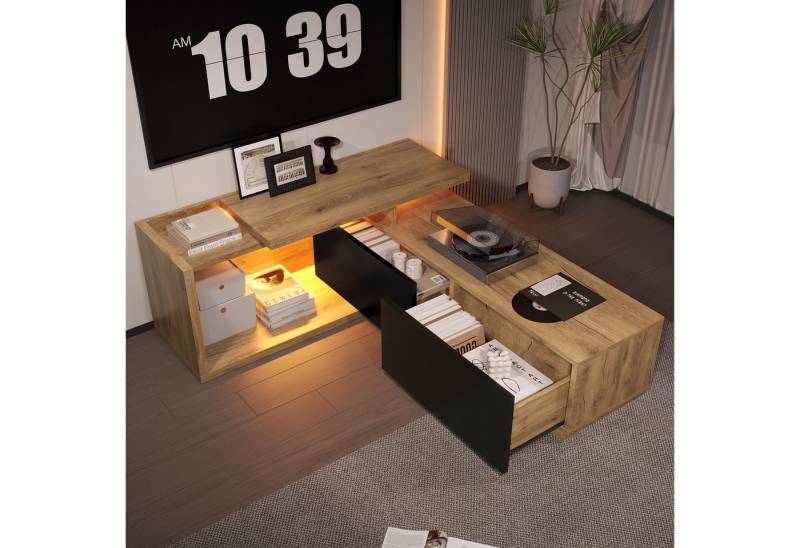 STILVORA TV-Schrank mit LED-Beleuchtung,TV-Schrank TV-Lowboard ausziehbar mit Schubladen (mit flexiblem 2-in-1-Modul, ausziehbar bis 2m) von STILVORA