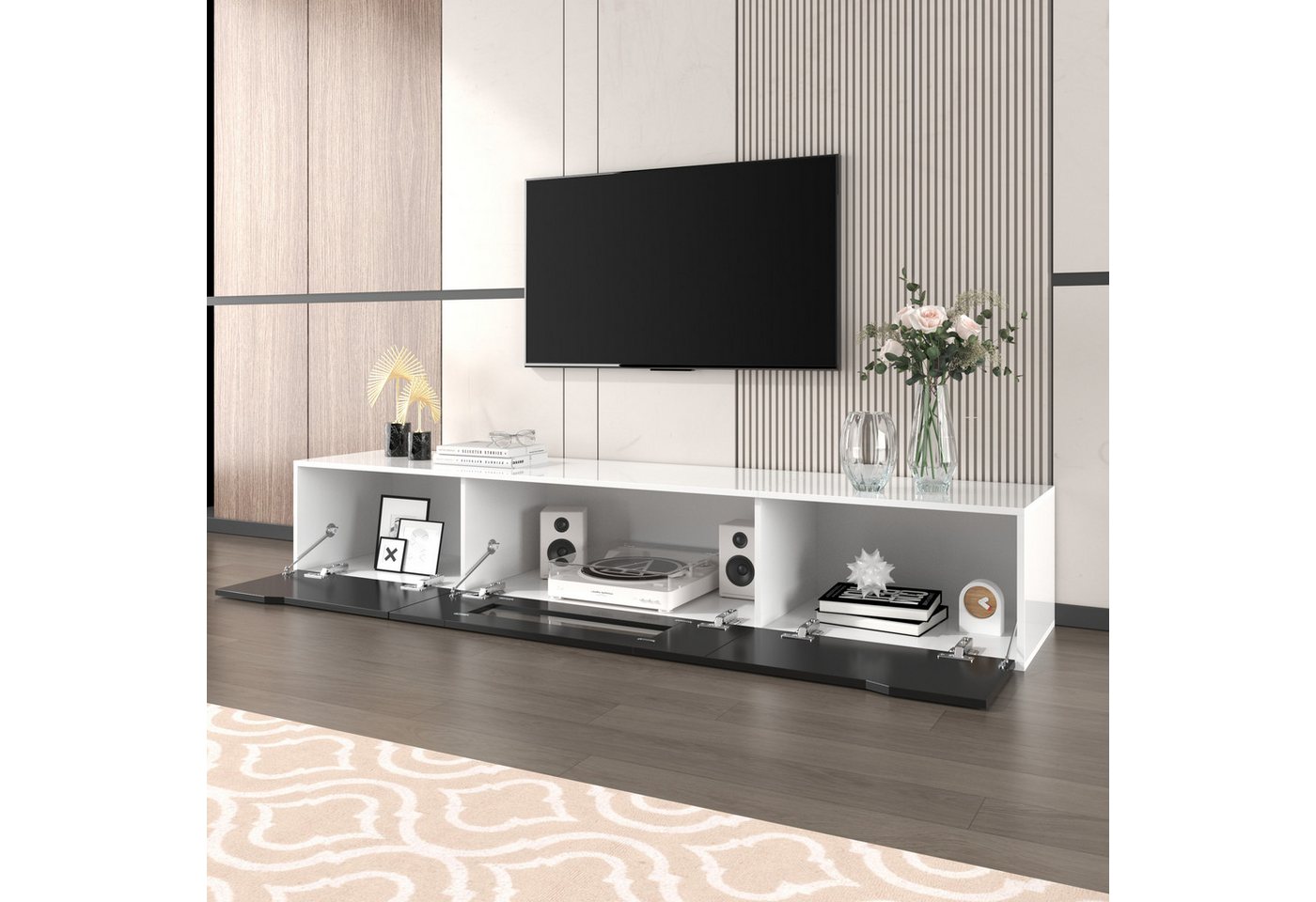 STILVORA TV-Schrank mit LED-Beleuchtung,TV-Schrank TV-Regal mit Klapptüren und Hochglanz (Breite 180 cm, 1-St) Hochglanz,mit farbwechselndem LED-Licht,Klapptüren von STILVORA