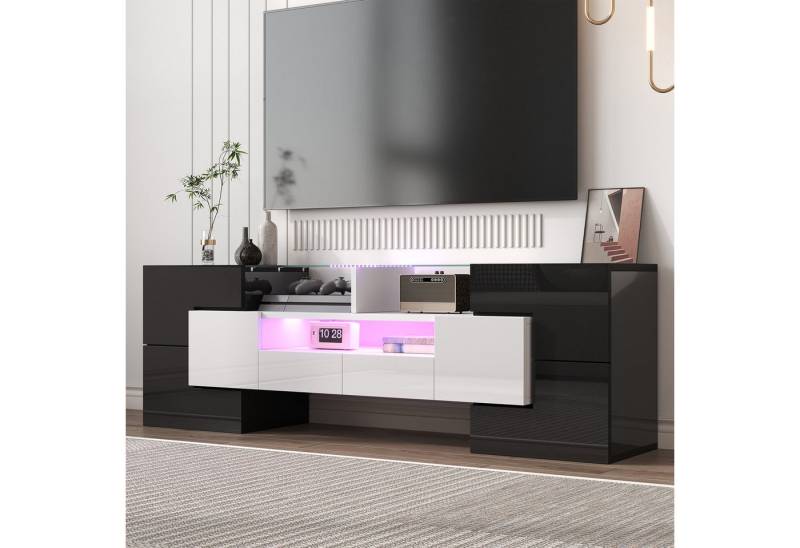 STILVORA TV-Schrank mit LED-Licht,TV-Schrank TV-Regal mit 6 Türen,2 Schubladen&3Fächern (TV-Schrank,Fernsehtisch,TV-Board, 1-St., 6 Türen, 2 Schubladen, großzügiger Stauraum) mit LED-Beleuchtung, einfach aufzubauen, für modernes Wohnen von STILVORA