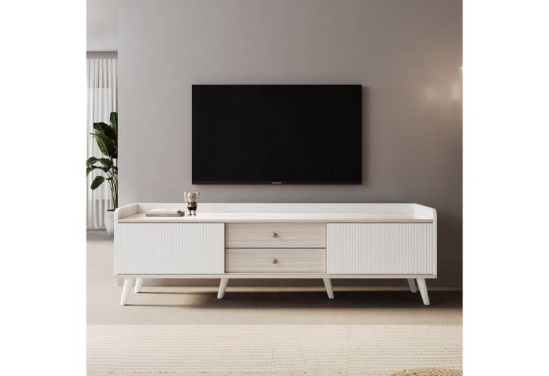 STILVORA TV-Schrank mit Schubladen,TV-Schrank Fernsehschrank mit Schiebetüren,Weiß (H58/L160/T40 cm) Multifunktionales Design,Spezielles farblich passendes Design von STILVORA