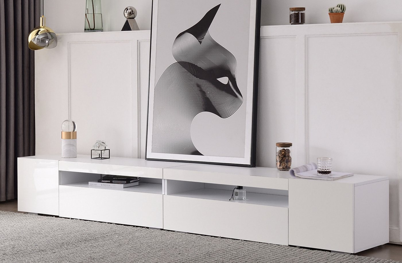 STILVORA TV-Schrank mit Staufächern,TV-Schrank Fernsehschrank mit LED&Klapptüren,Weiß Wohn- und Esszimmer 240cm,Symmetrisches Design STILVORA TV-Schrank mit Staufächern,TV-Schrank Fernsehschrank mit LED&Klapptüren,Weiß Wohn- und Esszimmer 240cm,Symmetrisches Design von STILVORA