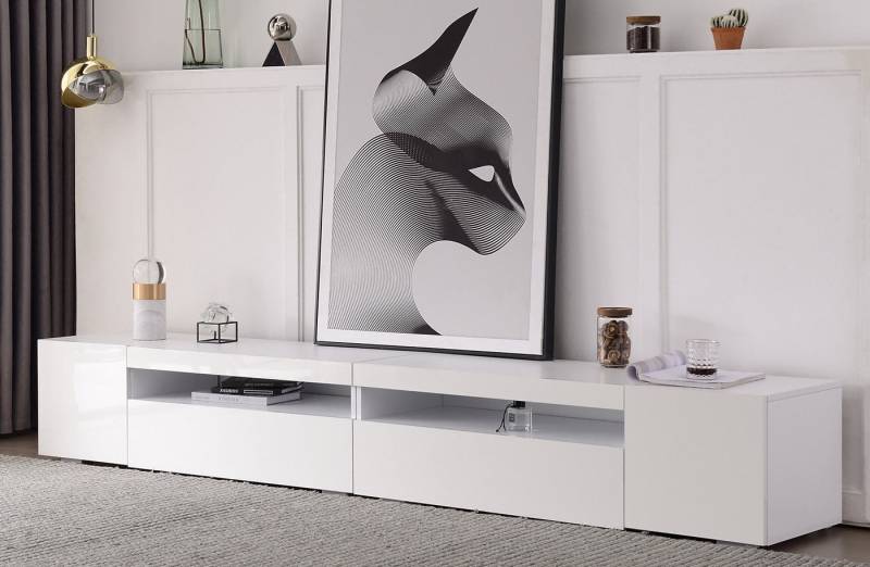 STILVORA TV-Schrank mit Staufächern,TV-Schrank Fernsehschrank mit LED&Klapptüren,Weiß Wohn- und Esszimmer 240cm,Symmetrisches Design von STILVORA