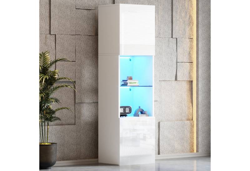 STILVORA Vitrine Freistehender Hochschrank mit 1 Glasboden&LED,Highboard Hochglanz (Highboard, Aufbewahrungsschrank, Hochschrank, Lagerschrank , 1-St., 1 Glasboden, 2 Türen) Hochglanz Vitrine, mit LED-Beleuchtung von STILVORA