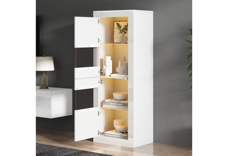 STILVORA Vitrine Freistehender Hochschrank mit 1 Glasboden&LED,Highboard Hochglanz (Lagerschrank, Highboard, freistehende Glasvitrine , 1-St., Spanplatte + Acryl + gehärtetes Glas) mit LED-Beleuchtung, Glasboden von STILVORA
