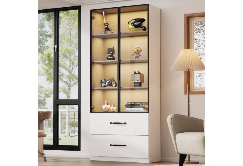 STILVORA Vitrine LED-Vitrine mit Glastür,Schubladen&Fächer,Soft-Close-Scharniere (Bücherregal, Hochschrank, 1-St., Hartglastüren) mit Beleuchtung, Aluminiumrahmen von STILVORA