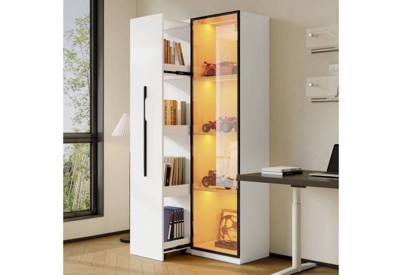 STILVORA Vitrine Vitrine mit LED&Glastür,Seitenauszug,Rollschrank,Aluminium Türrahmen (Multifunktionsschrank, Esszimmersch, 1-St., 1 Tür, 1 seitliche Schublade) mit Rollen und LED-Beleuchtung von STILVORA