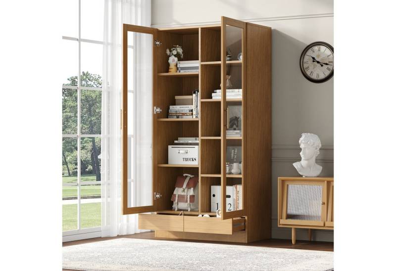 STILVORA Vitrine mit Fachböden,Hochschrank Standvitrine grifflos mit Glastüren®alen (1-St) von STILVORA