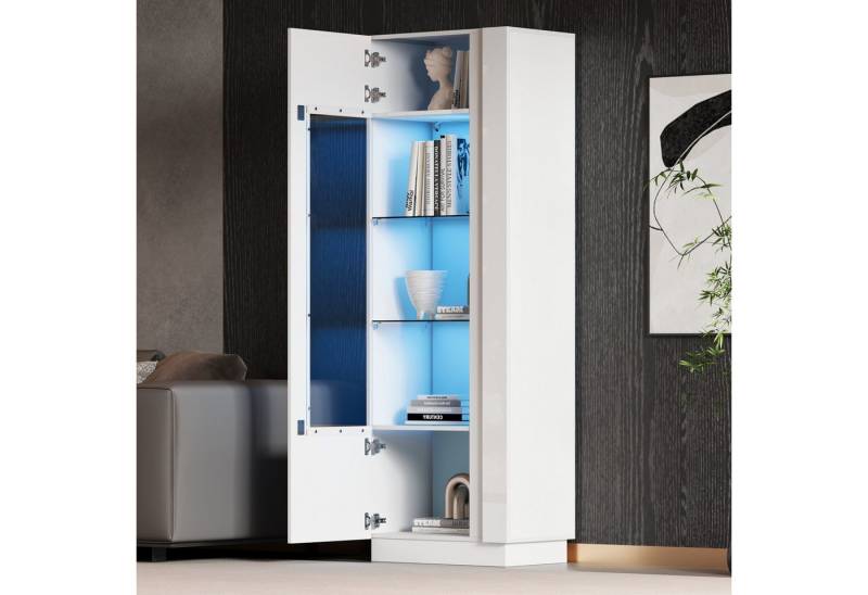 STILVORA Vitrine mit Glastrennwänden,Hochschrank Standvitrine mit LED-Licht&Acryltür (Highboard, Sofaschrank, 1-St., Schranktür aus Acryl + 3 Glasboden) Hochglanz Lagerschrank mit LED-Beleuchtung von STILVORA