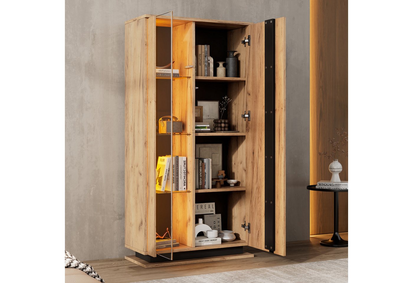 STILVORA Vitrine mit Glastrennwänden,Hochschrank Standvitrine mit LED-Licht&Acryltüren (Hochschrank, 1-St., mit 8 Ablageflächen, Schranktüren aus Acryl) mit Glastrennwänden von STILVORA
