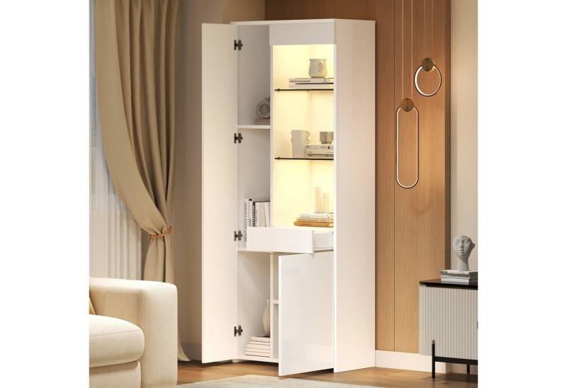 STILVORA Vitrine mit Glastrennwänden,Hochschrank Standvitrine mit LED-Licht&Schubladen (Hochschrank, Highboard, 1-St., 70*35*180cm) Hochglanz Glasvitrine mit Schubladen, LED-Beleuchtung von STILVORA