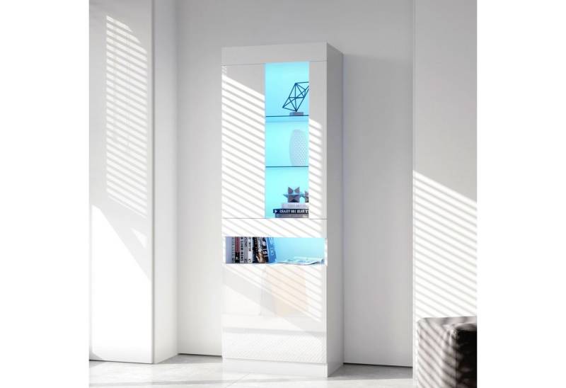 STILVORA Vitrine mit LED-Beleuchtung,Hochschrank Standvitrine mit Ablagefach,Weiß von STILVORA