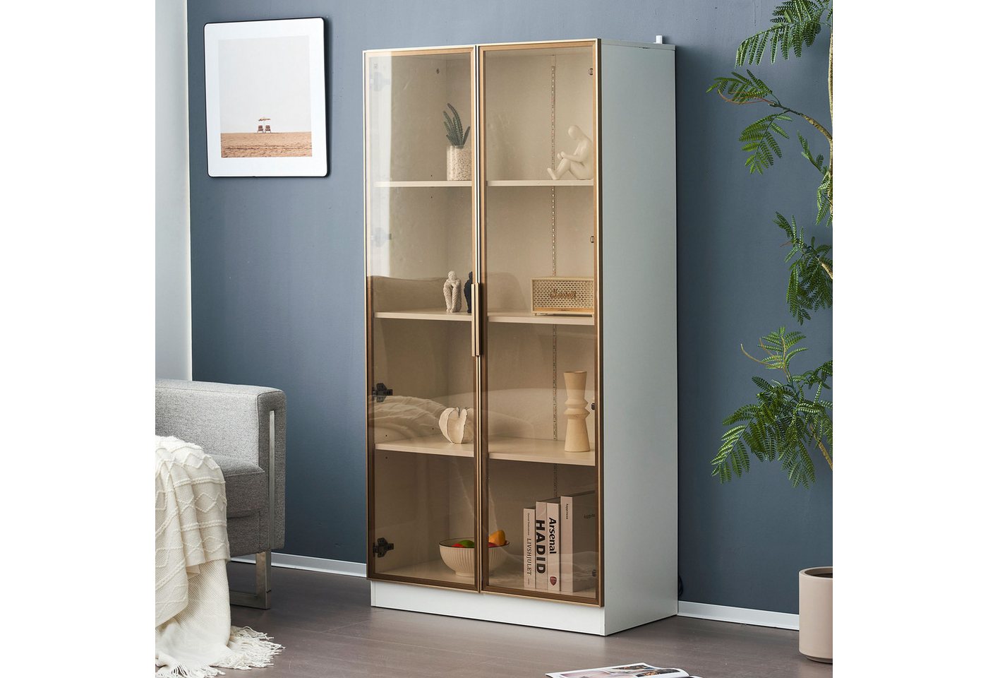 STILVORA Vitrine mit LED-Licht,Hochschrank Standvitrine mit Glastüren&Einlegeböden (1-St) mit 16-farbiger LED-Beleuchtung, beweglichen Einlegeböden, 80*40*160cm von STILVORA