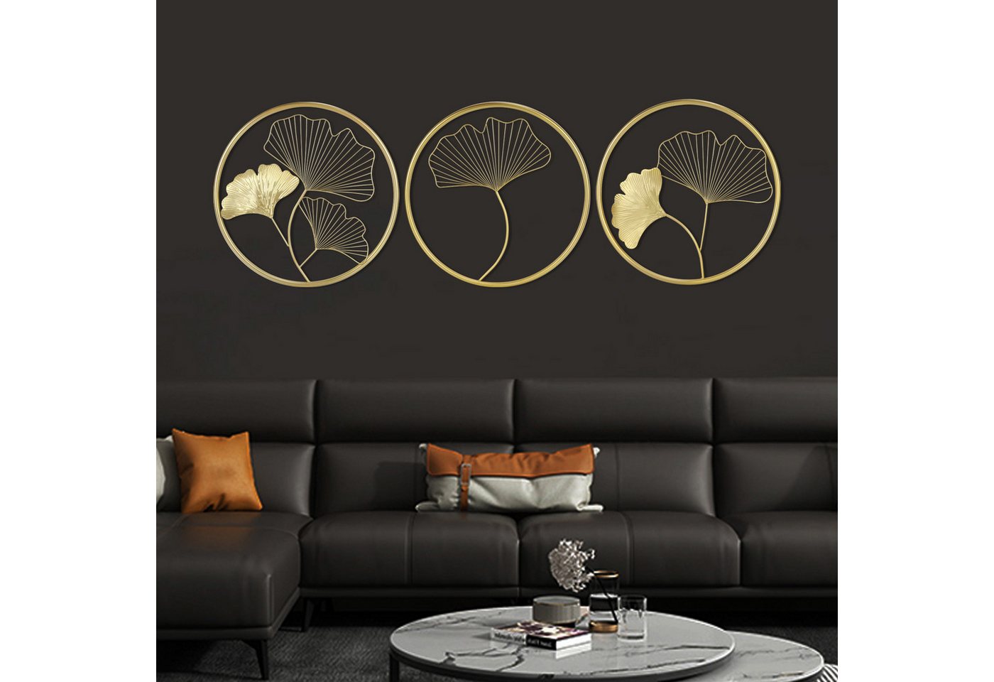 STILVORA Wanddekoobjekt 3er Wanddeko für Schlafzimmer & Wohnzimmer,Raumdekoration Metall (Geschenk 45CM, 3 St., Runde Ornament Wandbehang Kunst Hängen Wandschmuck), für Dekorationen Haus Wohnzimmer Esszimmer Schlafzimmer Küche Korridor von STILVORA