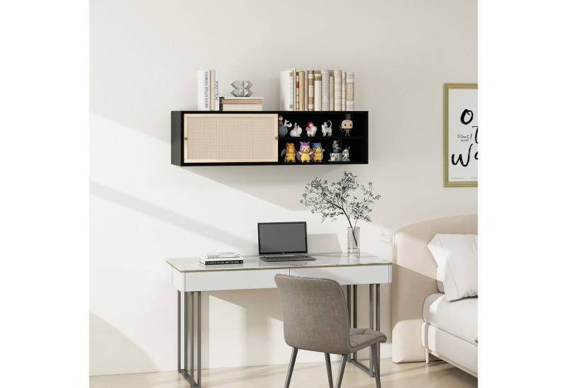 STILVORA Wandhängeschrank mit Schiebetüren,rechteckiger Wandschrank Wandregal mit Rattangeflecht, Schwarzer Wandschrank mit Schiebetüren & Rattangeflecht. STILVORA Wandhängeschrank mit Schiebetüren,rechteckiger Wandschrank Wandregal mit Rattangeflecht, Schwarzer Wandschrank mit Schiebetüren & Rattangeflecht. von STILVORA