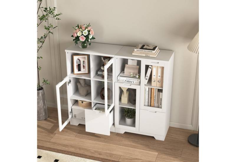STILVORA Wandhängeschrank mit Schubladen,Aufwahrungschrank Kommode mit Glastür&Lagerfächern, Lackierter MDF-Schrank mit Glastüren & Schublade – Vielseitiger Stauraum, elegantes Design & pflegeleicht 1-tlg. von STILVORA