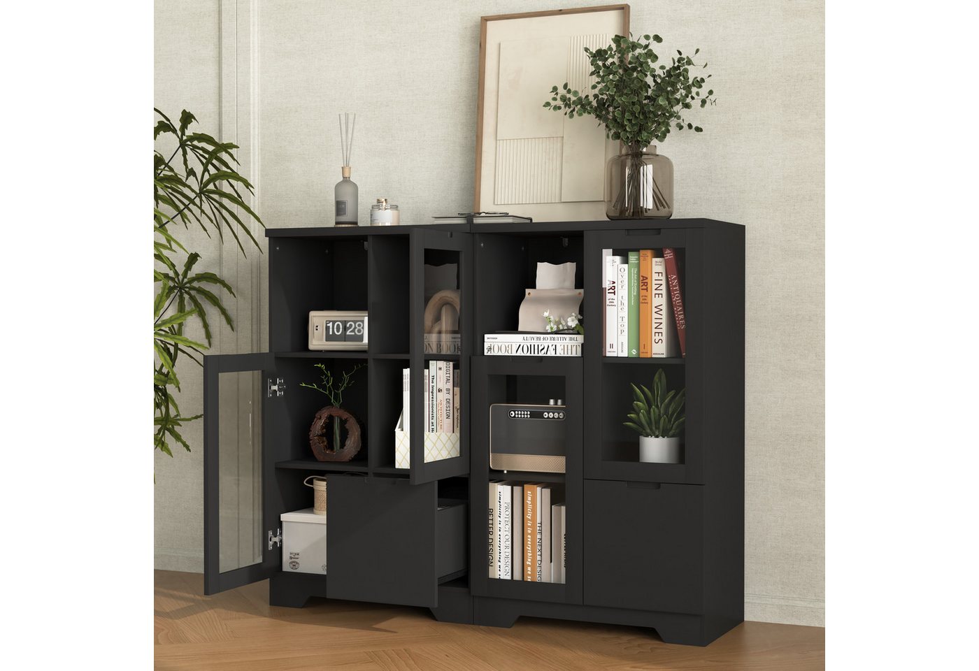 STILVORA Wandhängeschrank mit Schubladen,Aufwahrungschrank Kommode mit Glastür&Lagerfächern, Lackierter MDF-Schrank mit Glastüren & Schublade – Vielseitiger Stauraum, elegantes Design & pflegeleicht 1-tlg. von STILVORA