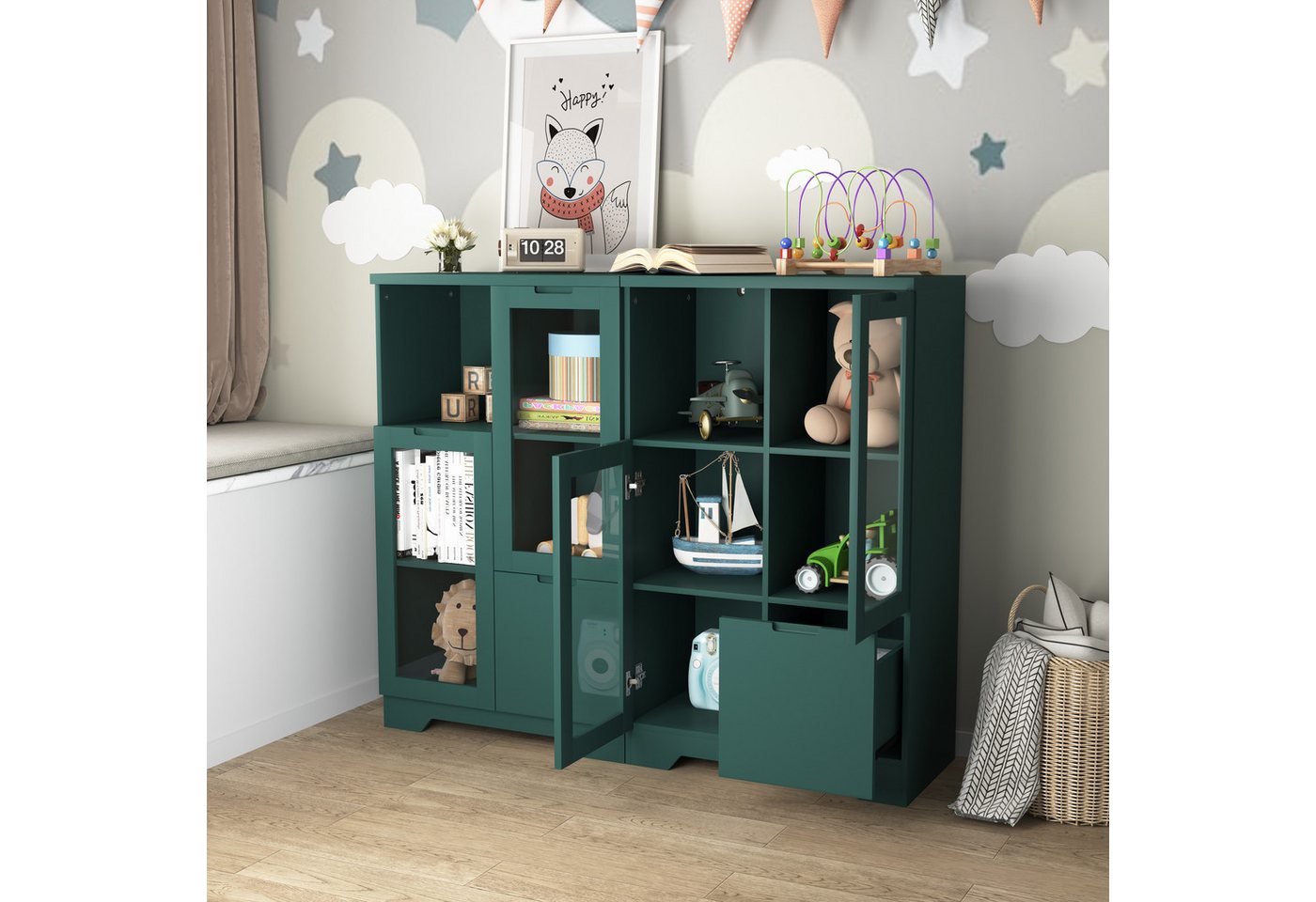 STILVORA Wandhängeschrank mit Schubladen,Aufwahrungschrank Kommode mit Glastür&Lagerfächern, Lackierter MDF-Schrank mit Glastüren & Schublade – Vielseitiger Stauraum, elegantes Design & pflegeleicht 1-tlg. von STILVORA