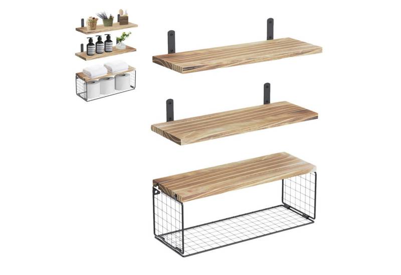 STILVORA Wandregal 3er-Set Bücherregal Duschablage Hängeregal Küchenregal Massivholz von STILVORA
