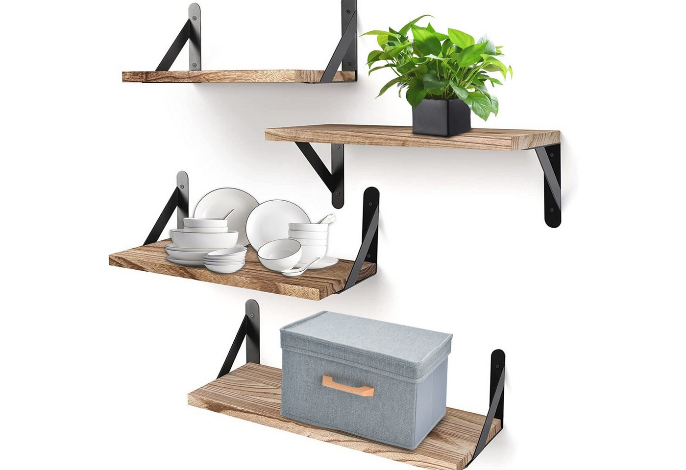 STILVORA Wandregal 4er-Set Bücherregal Duschablage Hängeregal Küchenregal Massivholz, 4-tlg. STILVORA Wandregal 4er-Set Bücherregal Duschablage Hängeregal Küchenregal Massivholz, 4-tlg. von STILVORA