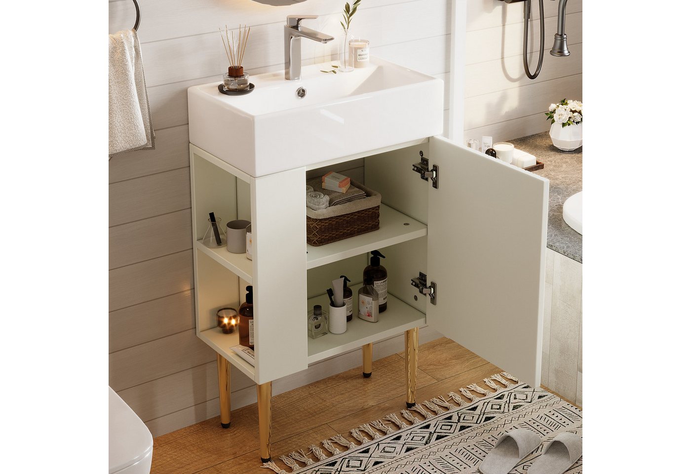 STILVORA Waschbeckenunterschrank mit Waschbecken,Badezimmerschrank Waschtischunterschrank mit Stauraum von STILVORA