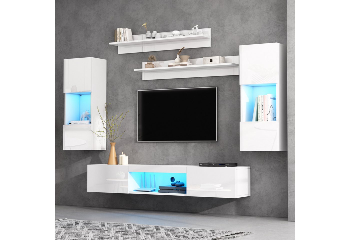STILVORA Wohnwand mit Lowboard&Wandschrank,Möbel-Set Wohnzimmer-Set Hochglanz mit LED, (3-St) von STILVORA