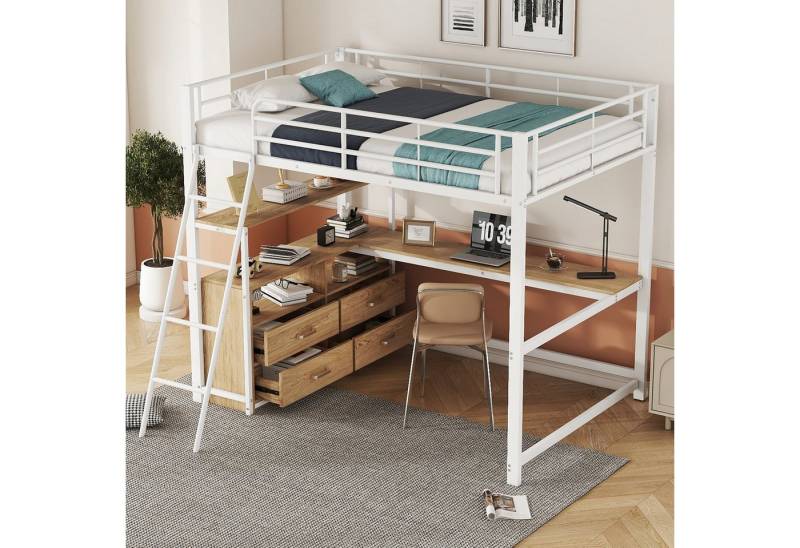 STILVORA Wohnzimmer-Set 140×200 mit matratze Kinderbett Jugendbett mit Schreibtisch&Schubladen, (praktische Schubladen, stilvoller L-förmiger Schreibtisch, Laminatdesign, 2-St., 140x200 cm), ohne Matratze von STILVORA