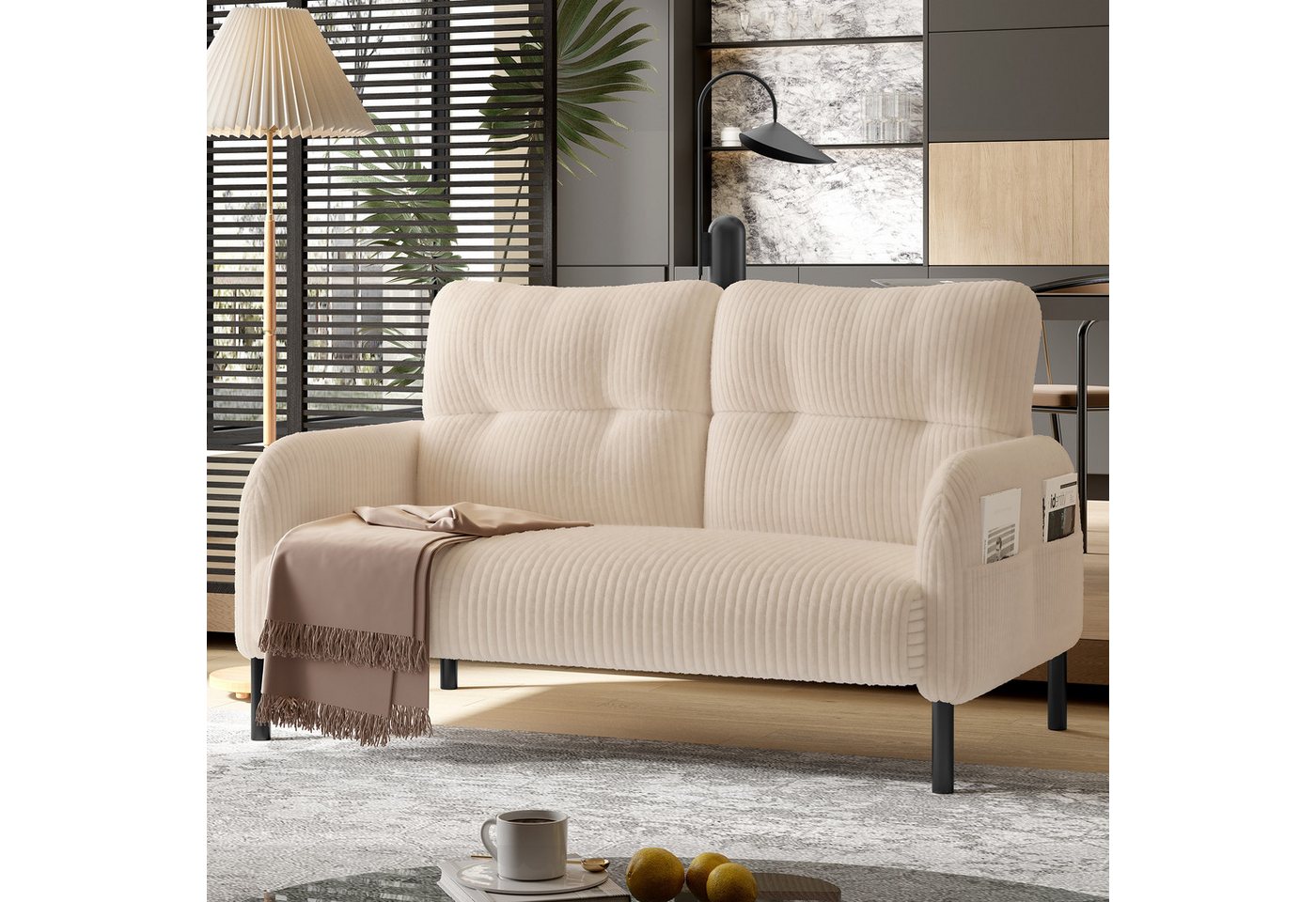 STILVORA Wohnzimmer-Set aus Cordstoff,Zweisitzer Relaxsofa mit Seitentasche&Metallgestell STILVORA Wohnzimmer-Set aus Cordstoff,Zweisitzer Relaxsofa mit Seitentasche&Metallgestell von STILVORA