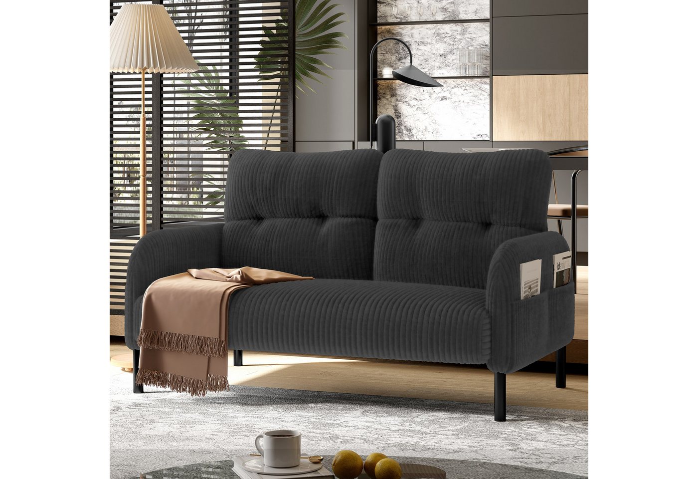 STILVORA Wohnzimmer-Set aus Cordstoff,Zweisitzer Relaxsofa mit Seitentasche&Metallgestell STILVORA Wohnzimmer-Set aus Cordstoff,Zweisitzer Relaxsofa mit Seitentasche&Metallgestell von STILVORA