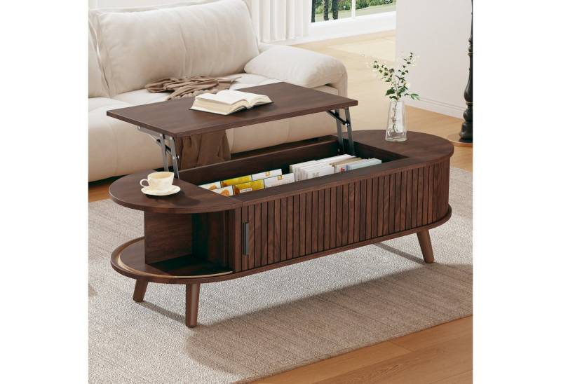 STILVORA Wohnzimmer-Set mit Ablageflächen,anhebbarer Sofatisch Wohnzimmertisch,Walnuss, (Satztisch, Beistelltisch, Wohnzimmertisch, 1-St., 5 Ablageflächen), mit verstecktem Stauraum von STILVORA