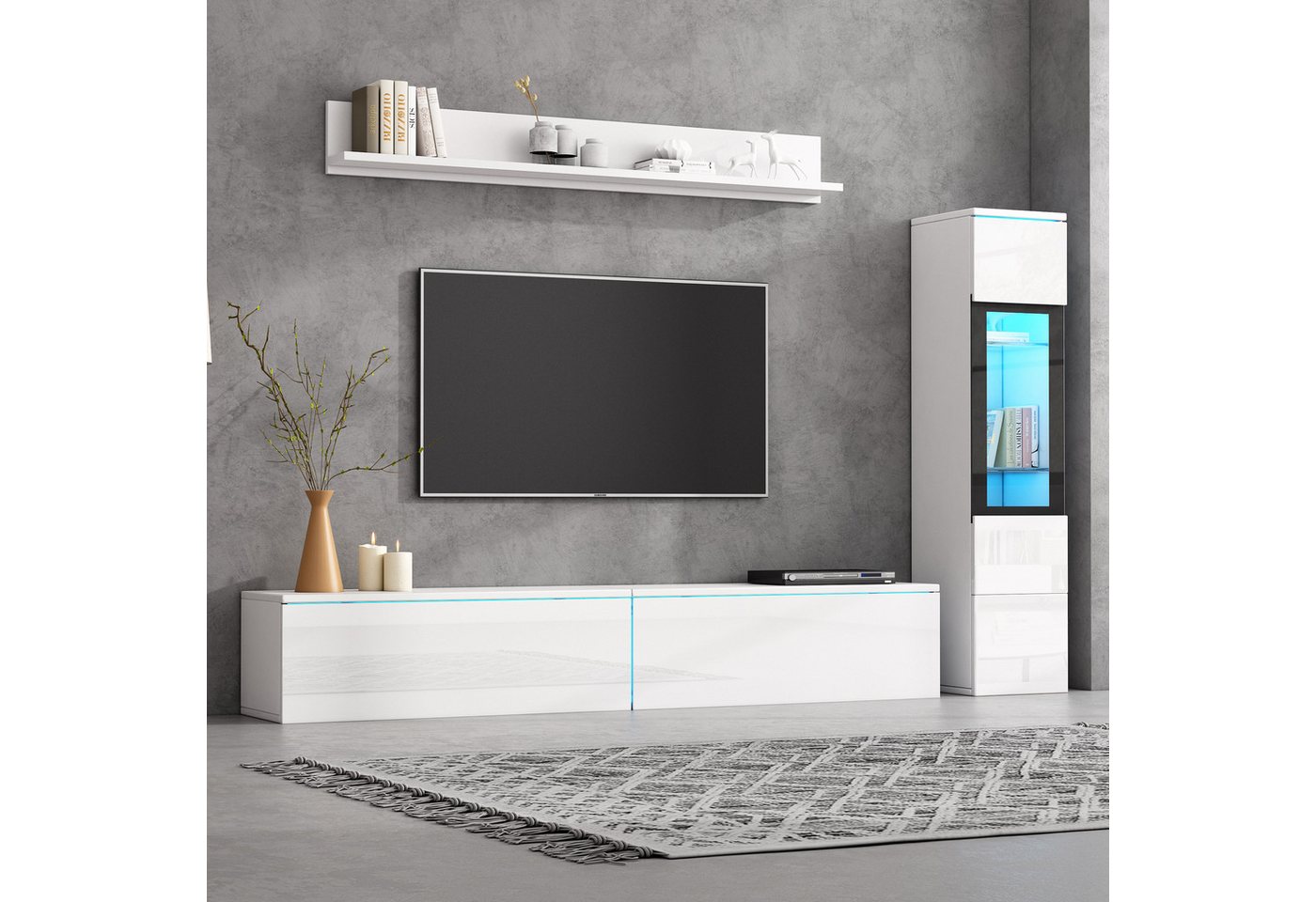 STILVORA Wohnzimmer-Set mit Hängeregal,Lowboard&Vitrine,Möbelset Wohnzimmerset mit LED-Licht von STILVORA