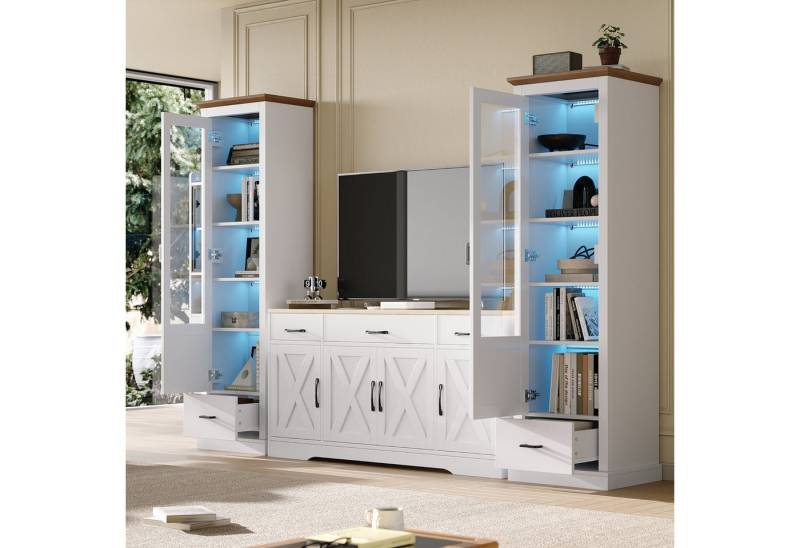 STILVORA Wohnzimmer-Set mit LED-Vitrinen&Sideboard,Möbelset Wohnzimmerset aus Spanplatte,Weiß STILVORA Wohnzimmer-Set mit LED-Vitrinen&Sideboard,Möbelset Wohnzimmerset aus Spanplatte,Weiß von STILVORA